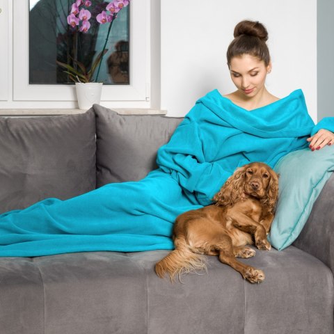 Kocyko-szlafrok SUPER MAMA - Niebieski - prezent dla mamy na urodziny Kocyko-szlafrok SUPER MAMA - Niebieski - prezent dla mamy na urodziny