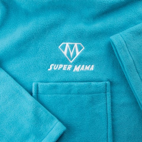 Kocyko-szlafrok SUPER MAMA - Niebieski - prezent dla mamy na urodziny Kocyko-szlafrok SUPER MAMA - Niebieski - prezent dla mamy na urodziny