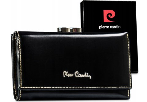 Klasyczny portfel damski ze skóry naturalnej na bigiel i zatrzask - Pierre Cardin Klasyczny portfel damski ze skóry naturalnej na bigiel i zatrzask - Pierre Cardin