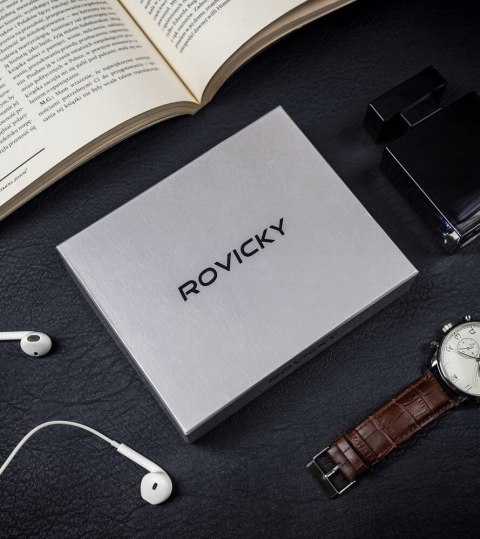 Elegancki pionowy portfel męski bez zapięcia ze skóry naturalnej - Rovicky Elegancki pionowy portfel męski bez zapięcia ze skóry naturalnej - Rovicky