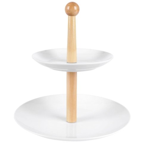 Patera porcelanowa biała drewniana 2-poziomowa piętrowa na ciastka ciasto owoce przekąski Patera porcelanowa biała drewniana 2-poziomowa piętrowa na ciastka ciasto owoce przekąski