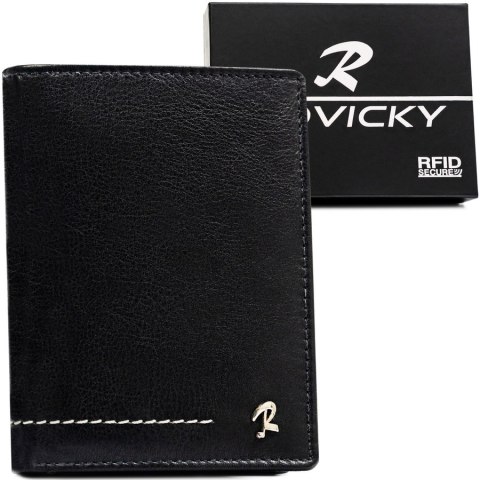 Portfel męski skórzany pionowy z ochroną RFID - Rovicky Portfel męski skórzany pionowy z ochroną RFID - Rovicky