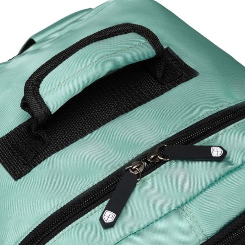 Dwukomorowy plecak podróżny w turkusowym kolorze z uchwytem na walizkę i portem USB - Peterson Dwukomorowy plecak podróżny w turkusowym kolorze z uchwytem na walizkę i portem USB - Peterson