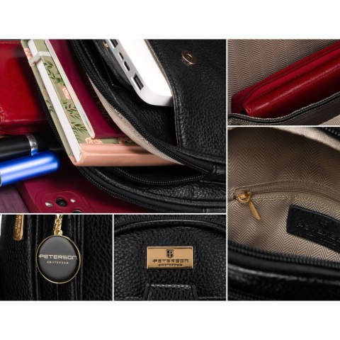 Czarna saszetka damska crossbody plecaczek na jedno ramię eko skóra Peterson Czarna saszetka damska crossbody plecaczek na jedno ramię eko skóra Peterson