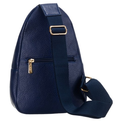 Mała miejska saszetka damska na ramię lub przez ramię crossbody granatowa ze złotymi okuciami eko skóra Peterson