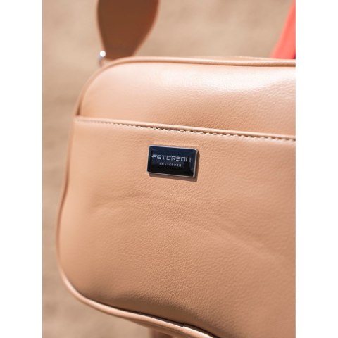 Miejska, beżowa listonoszka damska ze skóry ekologicznej w komplecie dwa paski na ramię crossbody Peterson