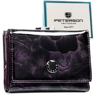 Fioletowy portfel damski z lakierowanej skóry naturalnej i ekologicznej - Peterson