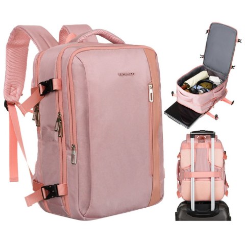 Plecak z miejscem na laptopa wykonany z cordury w różowym kolorze, zawieszony na regulowanych szelkach - Peterson Plecak z miejscem na laptopa wykonany z cordury w różowym kolorze, zawieszony na regulowanych szelkach - Peterson