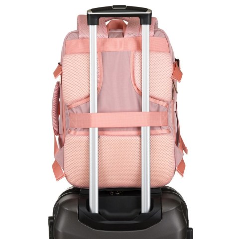 Plecak z miejscem na laptopa wykonany z cordury w różowym kolorze, zawieszony na regulowanych szelkach - Peterson Plecak z miejscem na laptopa wykonany z cordury w różowym kolorze, zawieszony na regulowanych szelkach - Peterson
