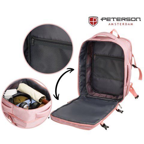 Plecak z miejscem na laptopa wykonany z cordury w różowym kolorze, zawieszony na regulowanych szelkach - Peterson Plecak z miejscem na laptopa wykonany z cordury w różowym kolorze, zawieszony na regulowanych szelkach - Peterson