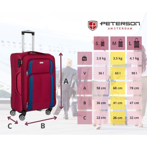 Średnich rozmiarów walizka z miękkiego materiału, wykonana z poliestru w czerwono-niebieskim kolorze - Peterson Średnich rozmiarów walizka z miękkiego materiału, wykonana z poliestru w czerwono-niebieskim kolorze - Peterson