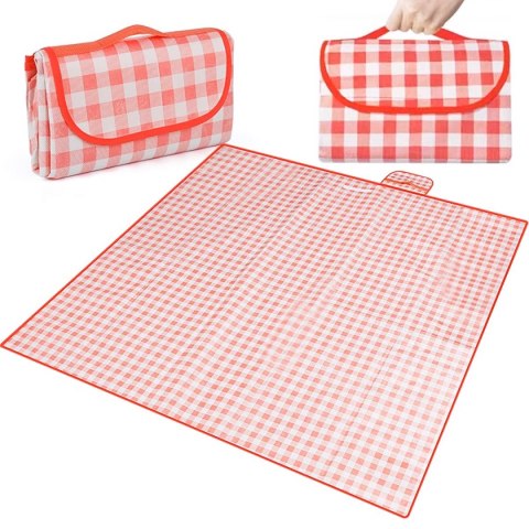 KOC PIKNIKOWY PLAŻOWY MATA BIWAKOWA WODOODPORNA PRZENOŚNA DUŻA 2x2m KRATA CZERWONA KOC PIKNIKOWY PLAŻOWY MATA BIWAKOWA WODOODPORNA PRZENOŚNA DUŻA 2x2m KRATA CZERWONA