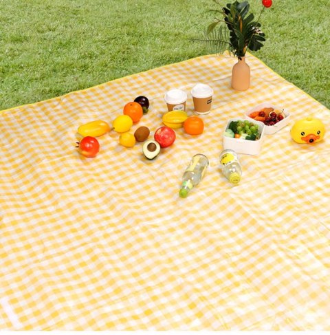 KOC PIKNIKOWY PLAŻOWY MATA BIWAKOWA WODOODPORNA PRZENOŚNA DUŻA 2x2m KRATA ŻÓŁTA KOC PIKNIKOWY PLAŻOWY MATA BIWAKOWA WODOODPORNA PRZENOŚNA DUŻA 2x2m KRATA ŻÓŁTA
