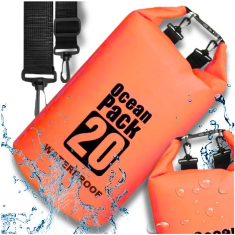 WOREK WODOODPORNY WODOSZCZELNY KAJAK TORBA PLECAK TURYSTYCZNY 20L POMARAŃCZOWY WOREK WODOODPORNY WODOSZCZELNY KAJAK TORBA PLECAK TURYSTYCZNY 20L POMARAŃCZOWY