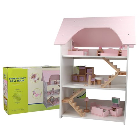 DUŻY DREWNIANY DOMEK DLA LALEK 3 PIĘTRA +MEBLE DUŻY DREWNIANY DOMEK DLA LALEK 3 PIĘTRA +MEBLE