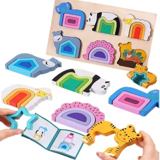 PUZZLE DREWNIANE KSZTAŁTY DOPASOWYWANIE EDUKACYJNE ZWIERZĘTA MONTESSORI
