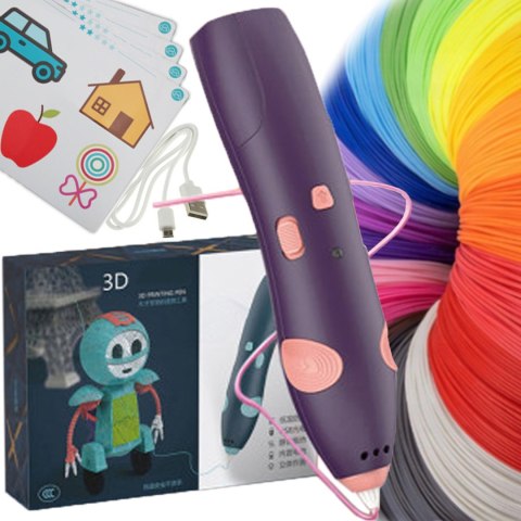 DŁUGOPIS DRUKARKA 3D PEN BEZPIECZNY ZESTAW + WZORY FIOLETOWY DŁUGOPIS DRUKARKA 3D PEN BEZPIECZNY ZESTAW + WZORY FIOLETOWY