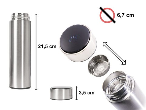 KUBEK TERMICZNY TERMOS SMART LED 500ML SREBRNY KUBEK TERMICZNY TERMOS SMART LED 500ML SREBRNY
