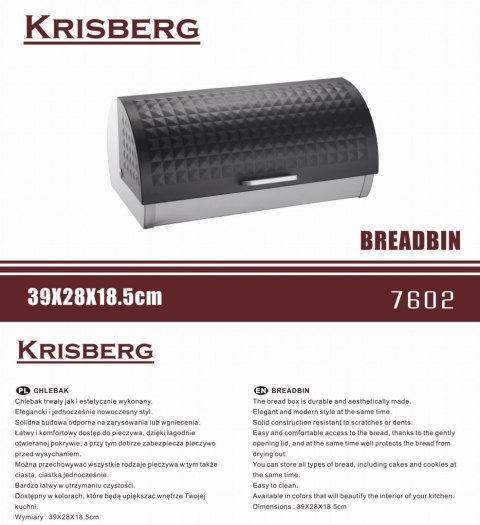 CHLEBAK STALOWY Z POKRYWĄ BEZKOLIZYJNĄ KRISBERG DIAMOND KS-2602 CHLEBAK STALOWY Z POKRYWĄ BEZKOLIZYJNĄ KRISBERG DIAMOND KS-2602