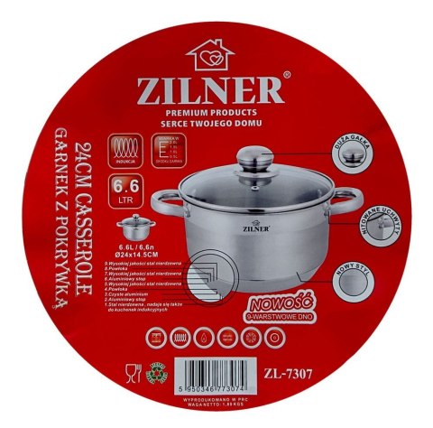 GARNEK STALOWY 6.1L 24cm DNO 9 WARSTWOWE ZILNER ZL-7307 GARNEK STALOWY 6.1L 24cm DNO 9 WARSTWOWE ZILNER ZL-7307