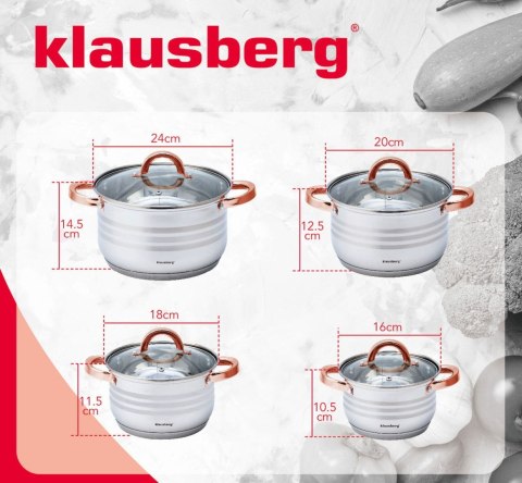 GARNKI STALOWE 8 EL. 2.1/2.9/3.9/6.6L KLAUSBERG KB-7699 GARNKI STALOWE 8 EL. 2.1/2.9/3.9/6.6L KLAUSBERG KB-7699