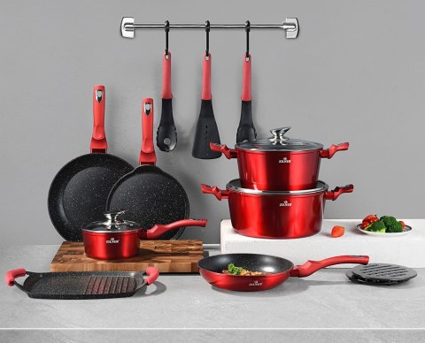 KOMPLET GARNKÓW z POWŁOKĄ MARMUROWĄ 15 EL. ZILNER CHERRY RED ZL-8591 KOMPLET GARNKÓW z POWŁOKĄ MARMUROWĄ 15 EL. ZILNER CHERRY RED ZL-8591