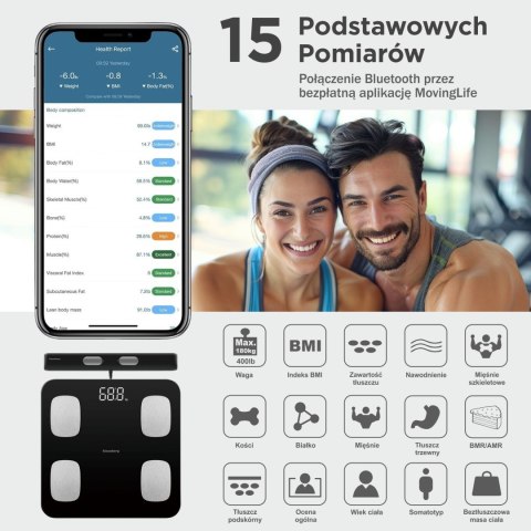 WAGA ŁAZIENKOWA Z POMIAREM TKANKI TŁUSZCZOWEJ I SKŁADU CIAŁA, SMART, BT, KLAUSBERG KB-7852 CZARNA WAGA ŁAZIENKOWA Z POMIAREM TKANKI TŁUSZCZOWEJ I SKŁADU CIAŁA, SMART, BT, KLAUSBERG KB-7852 CZARNA
