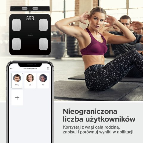 WAGA ŁAZIENKOWA Z POMIAREM TKANKI TŁUSZCZOWEJ I SKŁADU CIAŁA, SMART, BT, KLAUSBERG KB-7852 CZARNA WAGA ŁAZIENKOWA Z POMIAREM TKANKI TŁUSZCZOWEJ I SKŁADU CIAŁA, SMART, BT, KLAUSBERG KB-7852 CZARNA