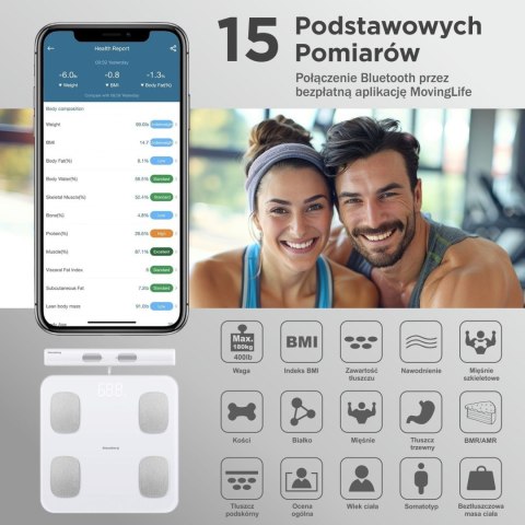 WAGA ŁAZIENKOWA Z POMIAREM TKANKI TŁUSZCZOWEJ I SKŁADU CIAŁA, SMART, BT, KLAUSBERG KB-7853 BIAŁA WAGA ŁAZIENKOWA Z POMIAREM TKANKI TŁUSZCZOWEJ I SKŁADU CIAŁA, SMART, BT, KLAUSBERG KB-7853 BIAŁA