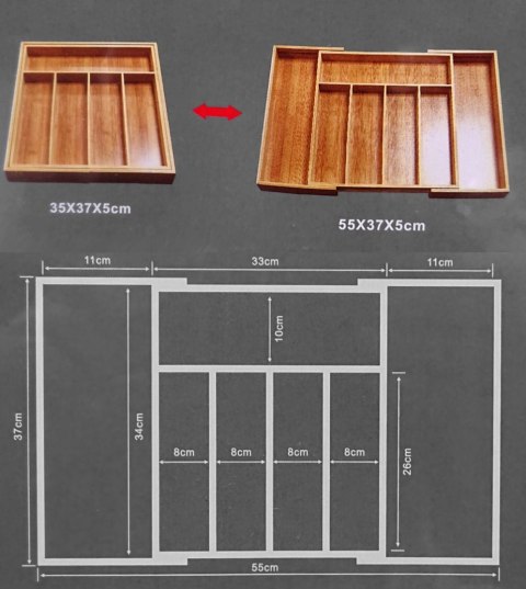 WKŁAD / ORGANIZER DO SZUFLADY NA SZTUĆCE ROZSUWANY 55/35x37cm BRUNBESTE BB-1576 WKŁAD / ORGANIZER DO SZUFLADY NA SZTUĆCE ROZSUWANY 55/35x37cm BRUNBESTE BB-1576