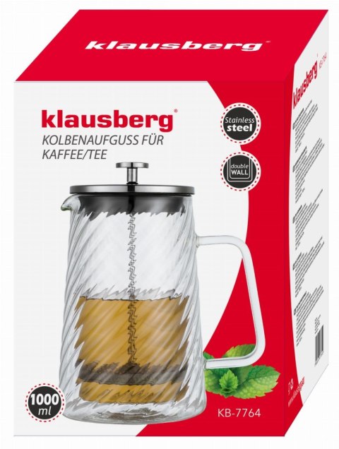 ZAPARZACZ DO KAWY HERBATY SZKLANY 1000ML FRENCH PRESS KLAUSBERG KB-7764 SREBRNY ZAPARZACZ DO KAWY HERBATY SZKLANY 1000ML FRENCH PRESS KLAUSBERG KB-7764 SREBRNY