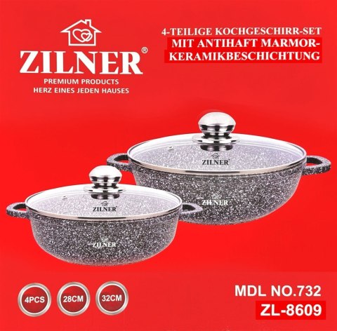 ZESTAW 2 GARNKÓW WOKÓW Z POWŁOKĄ MARMUROWĄ 28 / 32CM ZILNER GREY ZL-8609 ZESTAW 2 GARNKÓW WOKÓW Z POWŁOKĄ MARMUROWĄ 28 / 32CM ZILNER GREY ZL-8609