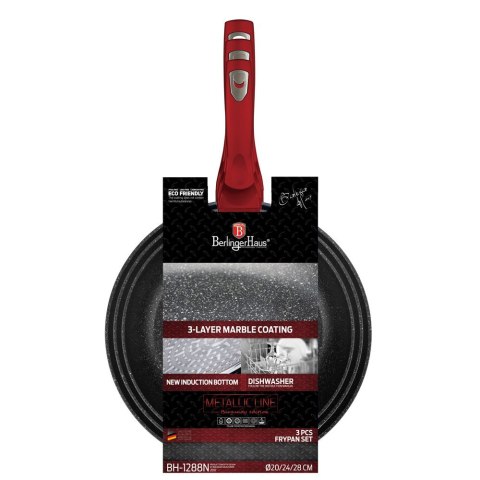 ZESTAW 3 PATELNI GRANITOWYCH 20/24/28CM BERLINGER HAUS METALLIC BURGUNDY LINE BH-1288-NF ZESTAW 3 PATELNI GRANITOWYCH 20/24/28CM BERLINGER HAUS METALLIC BURGUNDY LINE BH-1288-NF