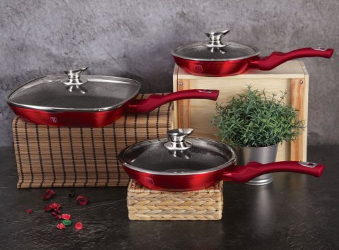 ZESTAW 3 PATELNI GRANITOWYCH BERLINGER HAUS BLACK BURGUNDY BH-6189 ZESTAW 3 PATELNI GRANITOWYCH BERLINGER HAUS BLACK BURGUNDY BH-6189