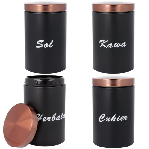 ZESTAW 4 POJEMNIKÓW NA KAWĘ, HERBATĘ, CUKIER, SÓL BRUNBESTE BB-2760 ZESTAW 4 POJEMNIKÓW NA KAWĘ, HERBATĘ, CUKIER, SÓL BRUNBESTE BB-2760