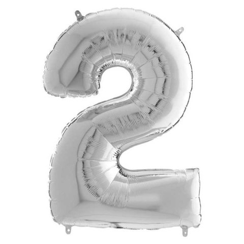 Balon Foliowy Cyfra 2, Srebrna, 66 cm Grabo Balon Foliowy Cyfra 2, Srebrna, 66 cm Grabo