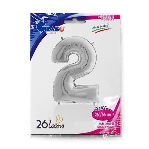 Balon Foliowy Cyfra 2, Srebrna, 66 cm Grabo Balon Foliowy Cyfra 2, Srebrna, 66 cm Grabo