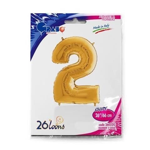 Balon Foliowy Cyfra 2, Złota, 66 cm Grabo Balon Foliowy Cyfra 2, Złota, 66 cm Grabo