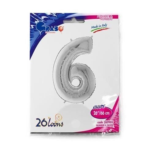 Balon Foliowy Cyfra 6, Srebrna, 66 cm Grabo Balon Foliowy Cyfra 6, Srebrna, 66 cm Grabo