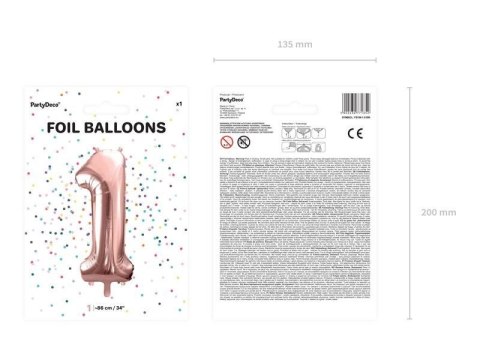 Balon foliowy Cyfra '1', 86cm, różowe złoto Balon foliowy Cyfra '1', 86cm, różowe złoto