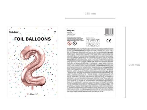 Balon foliowy Cyfra '2', 86cm, różowe złoto Balon foliowy Cyfra '2', 86cm, różowe złoto