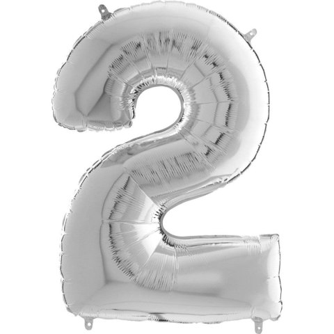 Balon foliowy Cyfra 2 Srebrna - 102 cm Grabo Balon foliowy Cyfra 2 Srebrna - 102 cm Grabo
