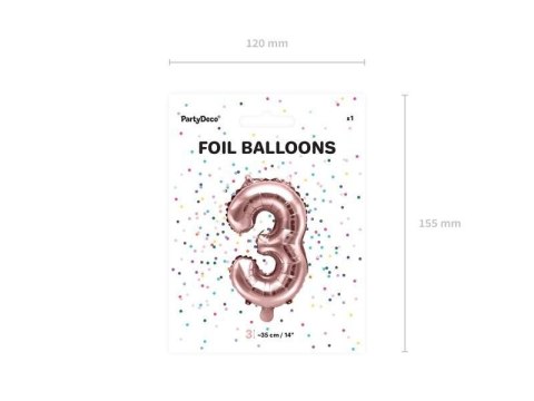 Balon foliowy Cyfra '3', 35cm, różowe złoto Balon foliowy Cyfra '3', 35cm, różowe złoto