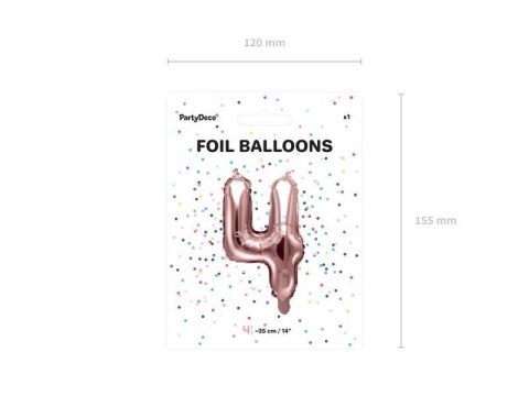Balon foliowy Cyfra '4', 35cm, różowe złoto Balon foliowy Cyfra '4', 35cm, różowe złoto