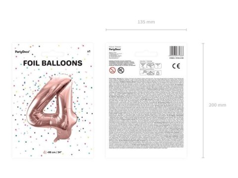 Balon foliowy Cyfra '4', 86cm, różowe złoto Balon foliowy Cyfra '4', 86cm, różowe złoto