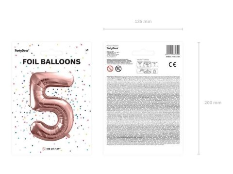 Balon foliowy Cyfra '5', 86cm, różowe złoto Balon foliowy Cyfra '5', 86cm, różowe złoto