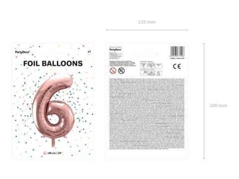 Balon foliowy Cyfra '6', 86cm, różowe złoto Balon foliowy Cyfra '6', 86cm, różowe złoto