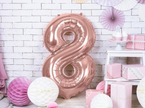Balon foliowy Cyfra '8', 86cm, różowe złoto Balon foliowy Cyfra '8', 86cm, różowe złoto
