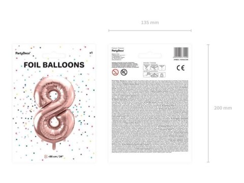 Balon foliowy Cyfra '8', 86cm, różowe złoto Balon foliowy Cyfra '8', 86cm, różowe złoto