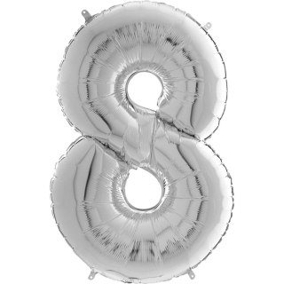 Balon foliowy Cyfra 8 Srebrna - 102 cm Grabo